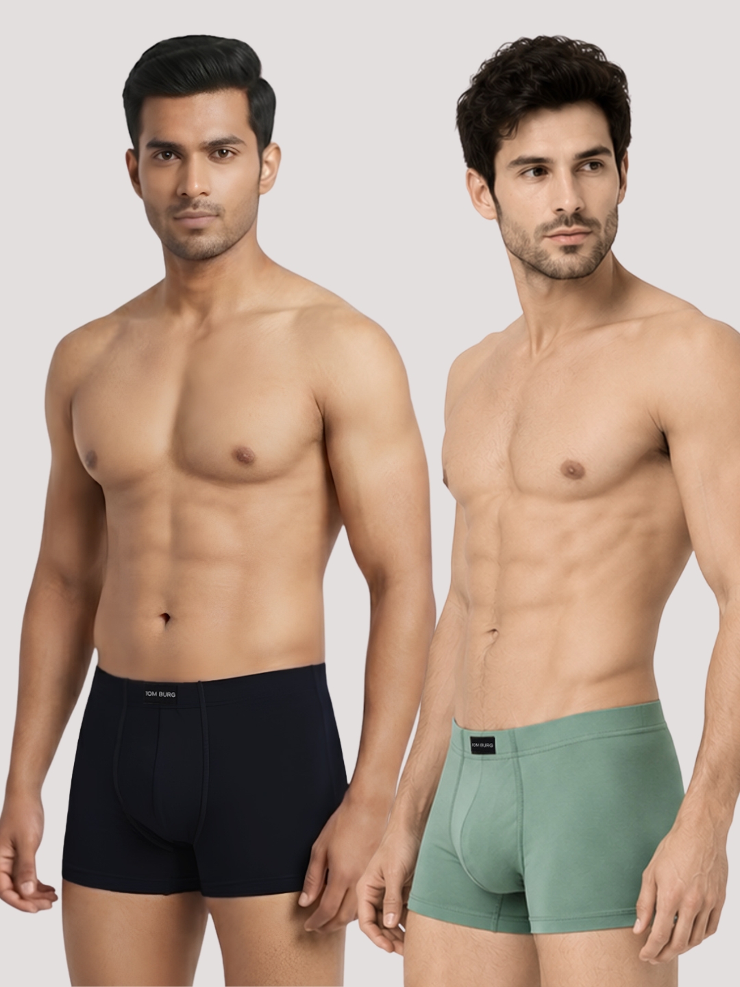 Pack of 2 Solid Cotton Lycra Trunks (Black::Olive)
