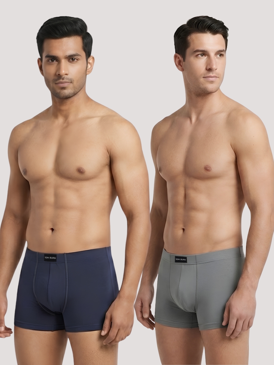 Pack of 2 Solid Cotton Lycra Trunks (Grey::Navy)