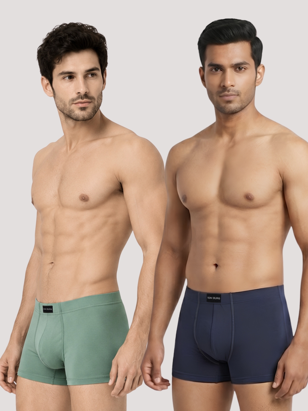 Pack of 2 Solid Cotton Lycra Trunks (Olive::Navy)